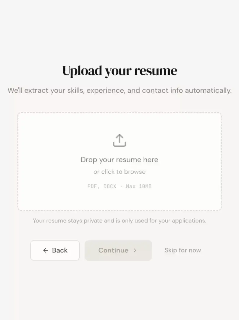 AppStride parsing a resume — skills and experience extracted automatically