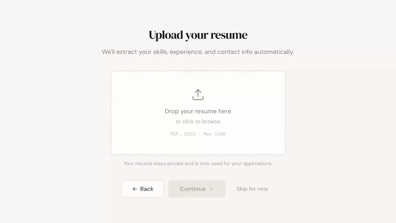 AppStride parsing a resume — skills and experience extracted automatically